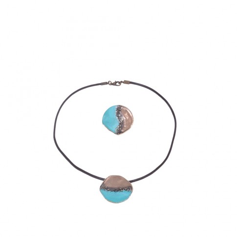 Necklace and ring with enamel on copper
