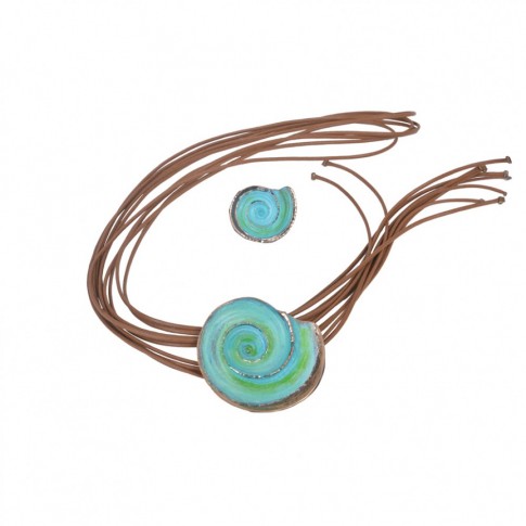 Set of ring and necklace with enamel on copper